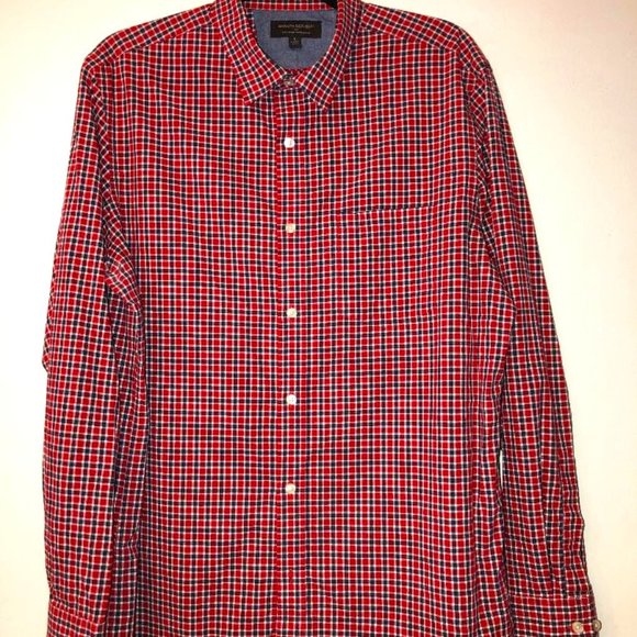 Banana Republic Mens Red Blue White Plaid LS Shirt - Picture 1 of 3